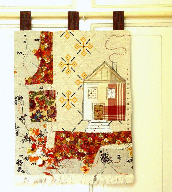Items similar to Autumn house wall hanging in autumnal colors on Etsy