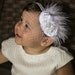 The Sloan- Christening or Baptism Handmade Rosette Flower Headband with Feather and Veiling and Diamond Accents