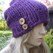 Hand Knit Purple Chunky Slouchy Beanie With Natural Wood Buttons