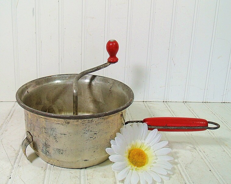 Vintage Red Wooden Handled Food Mill Rustic Foley
