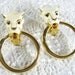 Vintage Statement Earrings, White Enamel Figural Lions, HUGE Big Large, Gold Door Knockers, OOAK Clip-ons, 1980s MOD Jewelry