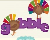 Thanksgiving Turkey, Gobble Digital Clip Art and Word Art Il_170x135
