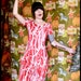 spin art. vintage 60s red and white swirls cotton dress. size small