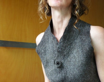 Brown vest size XS felted Felted Designer Women's Clothes Brown vest size XS felted