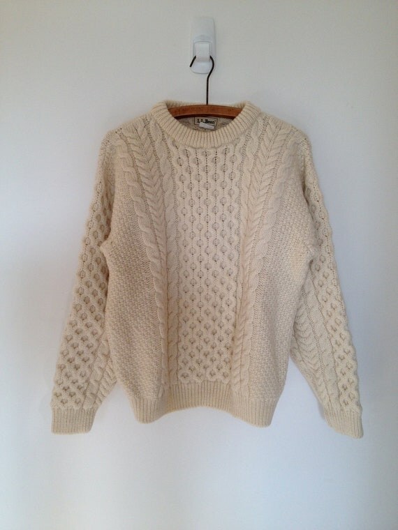 vintage ll bean classic irish aran knit wool sweater