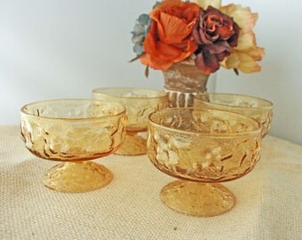 SALE was 14.00 Vintage Anchor Hocking- Set of Four, Amber Pedestal Sherbert, Dessert Glasses "Lido" pattern