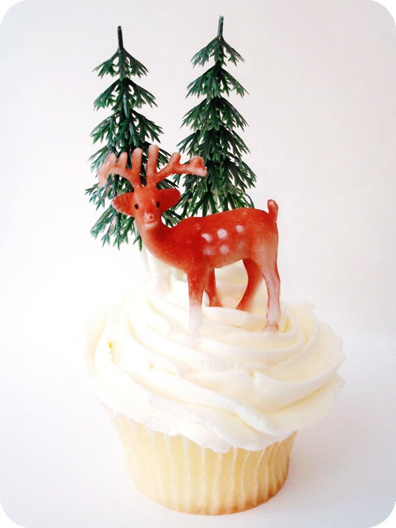 12 Vintage Deer Cupcake Toppers Reindeer Cake Decorations