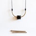 RESTOCK geometric, tribal, brass, black wood, czech beads and black rope, long, beaded necklace