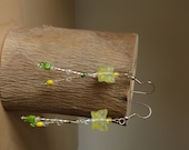 Handmade Danlgy Butterlfy Earrings for Pierced Ears Greens & Yellows OOAK