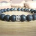 Mens Celtic Bracelet - Matte Black Stone and Silver, Faceted Black Onyx Bead, Hematite and Norwegian Black Moonstone