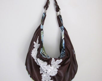 Dark Mulberry Slouchy Leather & Lace Hobo w/ Braided Strap