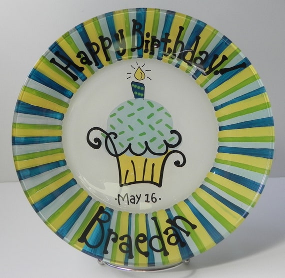 Birthday Cake Plate Personalized Happy Birthday Plate Hand