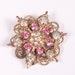 Vintage Pink Rhinestone Brooch Mad Men Pink and Clear Crystals Pin Goldtone Gold Filligree 1950s