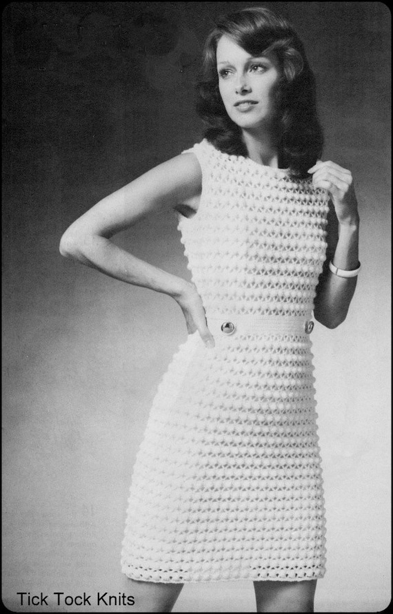 No.202 PDF Vintage Crochet Pattern Women's Puff Stitch Dress - Retro Crochet Pattern - Instant Download - Bust Sizes 34", 36.5", 39"