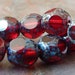 8mm Siam Ruby Picasso Round Czech Glass Beads - 8 Inch Strand (25) - Six Slice Window Cut - BD35