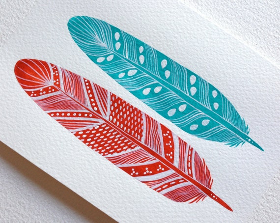 Watercolor Painting Original Feather Painting by by RiverLuna