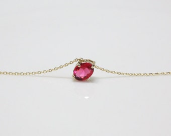 birthstone necklace, rose gold necklace, Ruby necklace, birthstone of July, long necklace