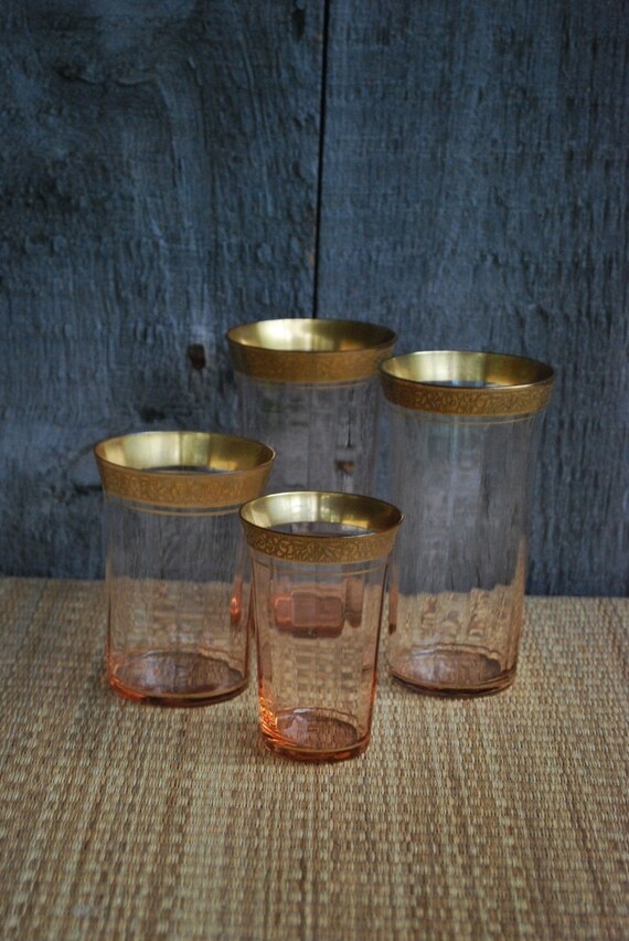 vintage rosecolored drinking glasses with by vagabondmerchant