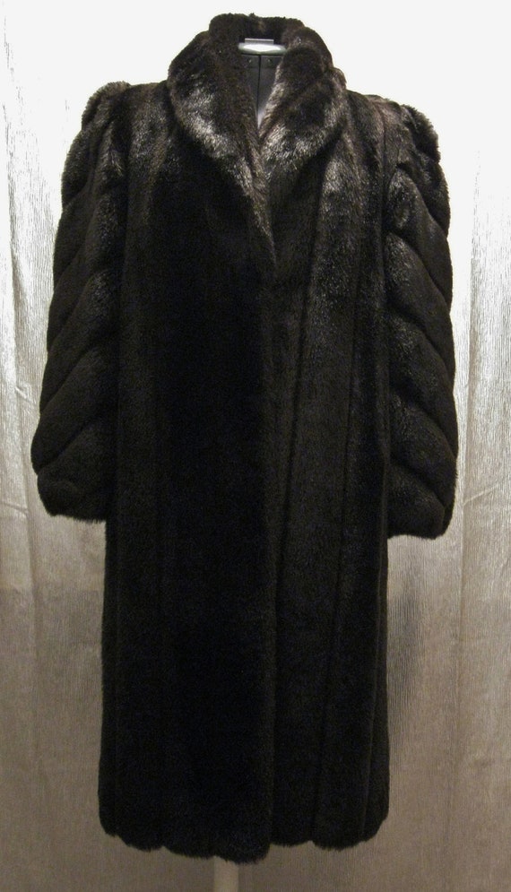 Vintage FAUX MINK FUR Womens Long Coat