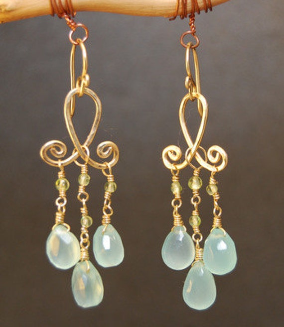 Peridot and sea blue chalcedony earrings by CalicoJunoJewelry