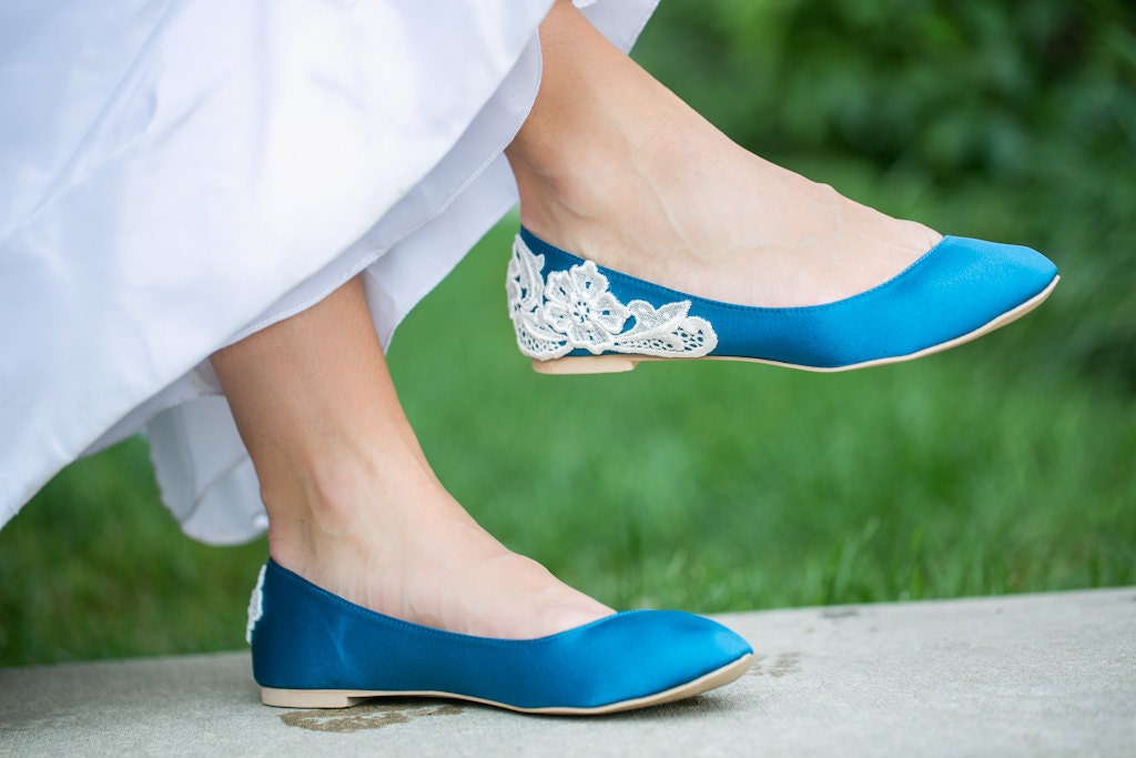 SALE Teal Blue Bridal Flats/ Teal Wedding Shoes by walkinonair