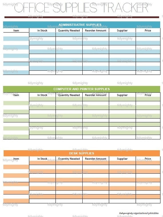 Office Supplies Tracker   Organizer Printable Pdf Instant