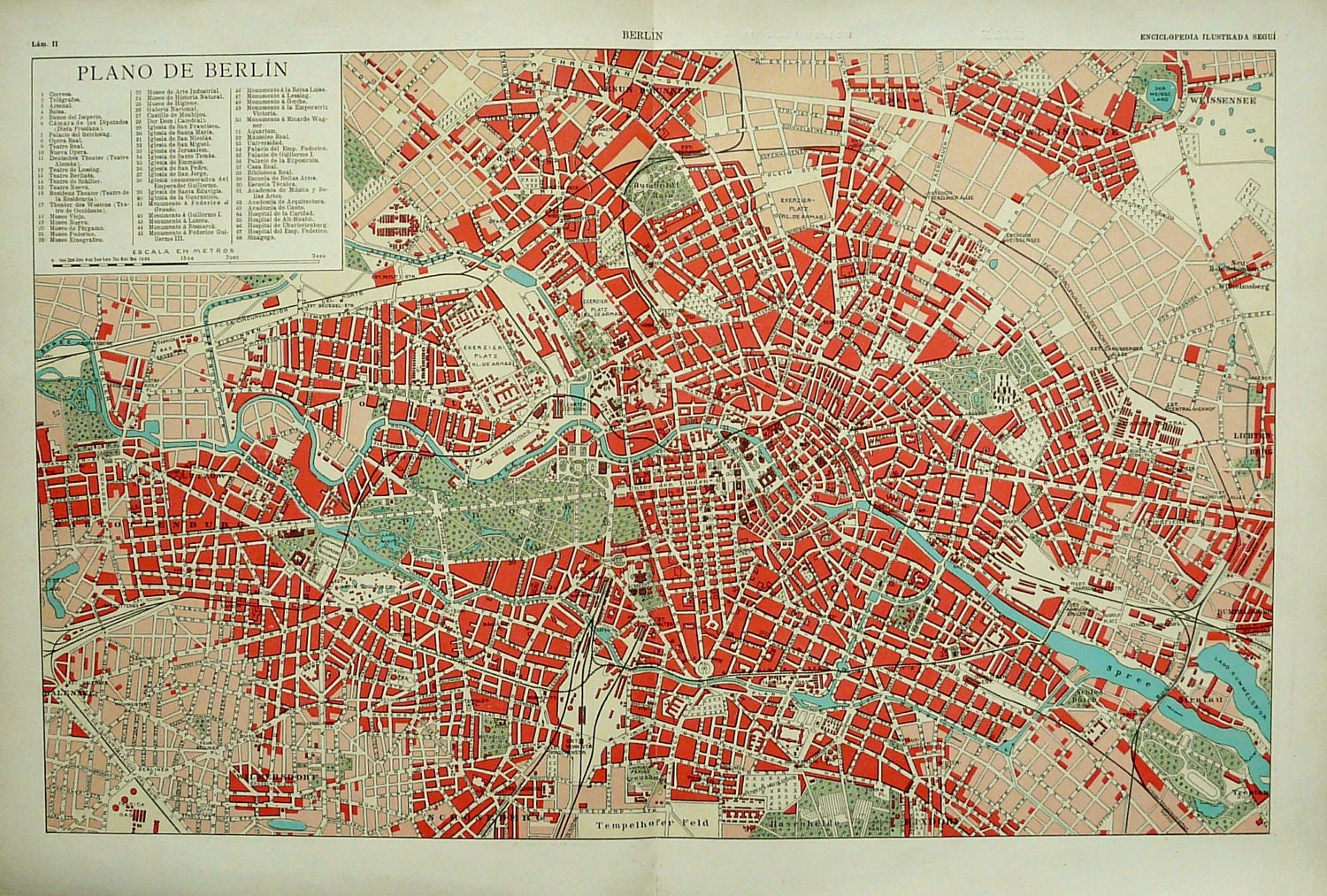 1900 Antique rare city map of BERLIN GERMANY. 112 years old