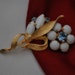 Vintage milk glass blue rhinestone flower brooch