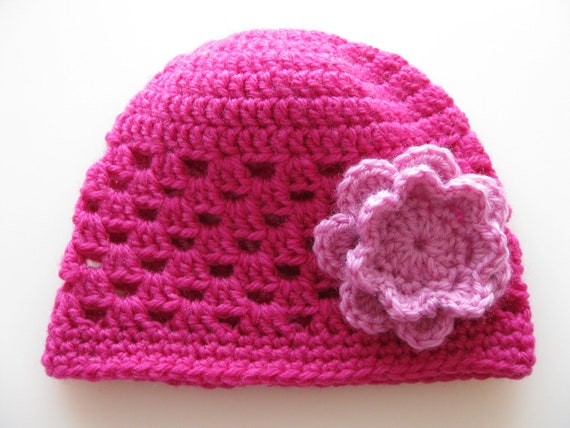 Instant Download PATTERN Babys Crochet Granny Stitch Hat with Pink ...