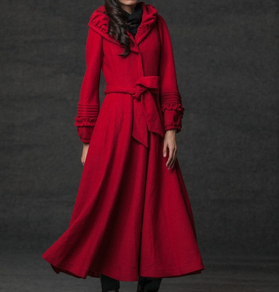 Red dress with sleeves wool coat Red dress with sleeves wool coat