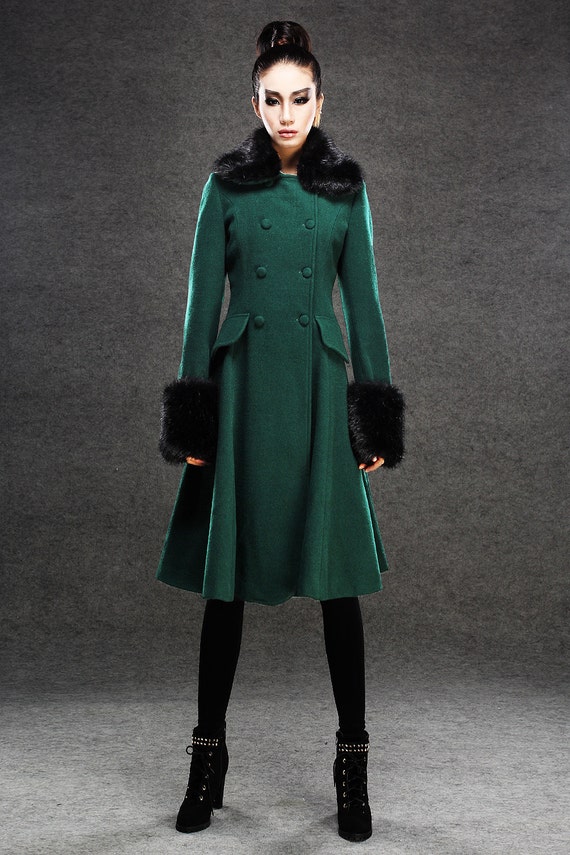 Items similar to Dark green coats winter coat wool jackets and coats ...
