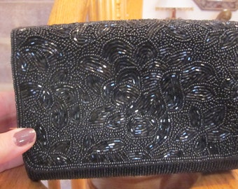 Vintage Black Hand Beaded Designer Talbots Formal Evening Bag, Purse ...