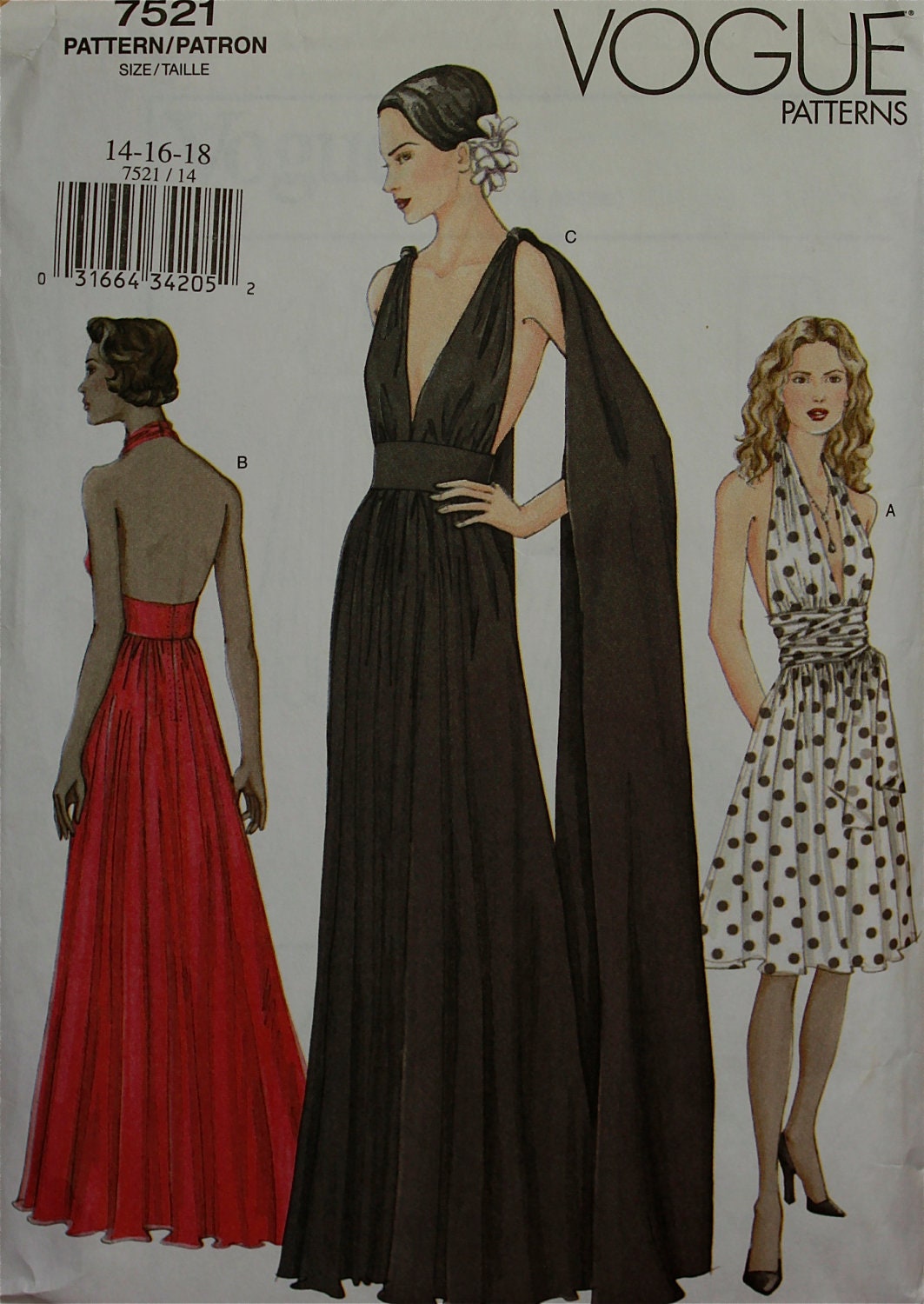 Halter Dress or Gown Vogue Pattern 7521 Uncut Size 141618