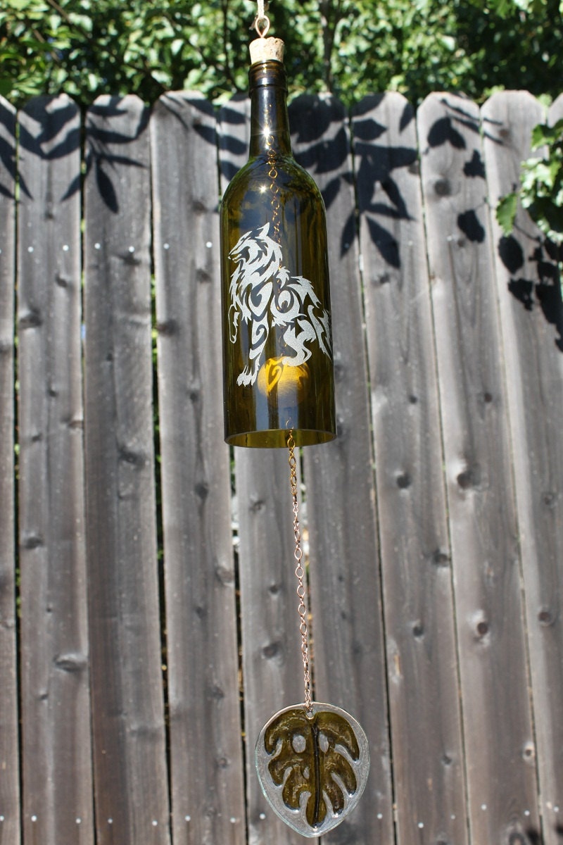 Wine Bottle Wind Chime Personalized Cut Bottle Wedding