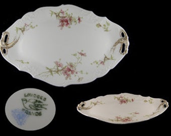 Antique Limoges Oval Pierced Handled Serving Platter - France