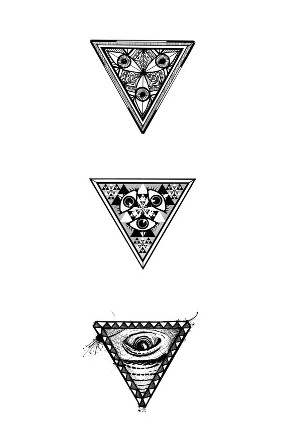 Items similar to Patterned Triangle Eyes, Black and White Digital Art ...