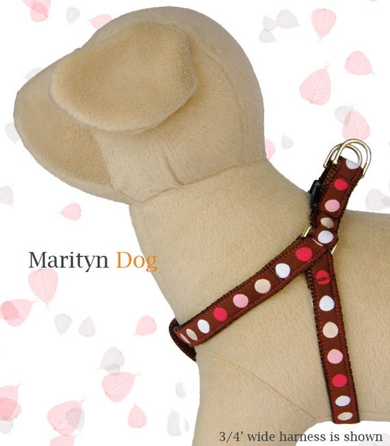 Pink cute girl dog harness Polka dots step in pet harness