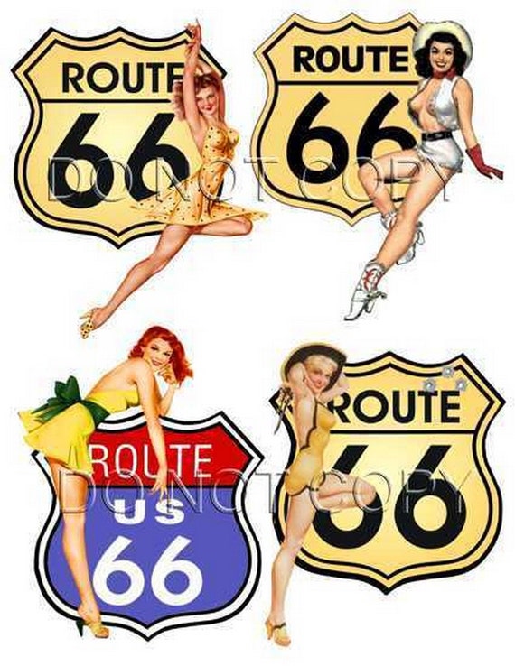 Sexy Pinup Girl Guitar Waterslide Route 66 Decals by Pinupsplus