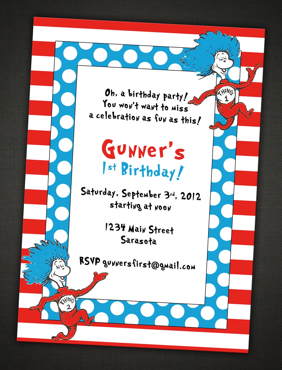 Dr. Seuss Party Invitation with Thing One and Thing by IDesignThat
