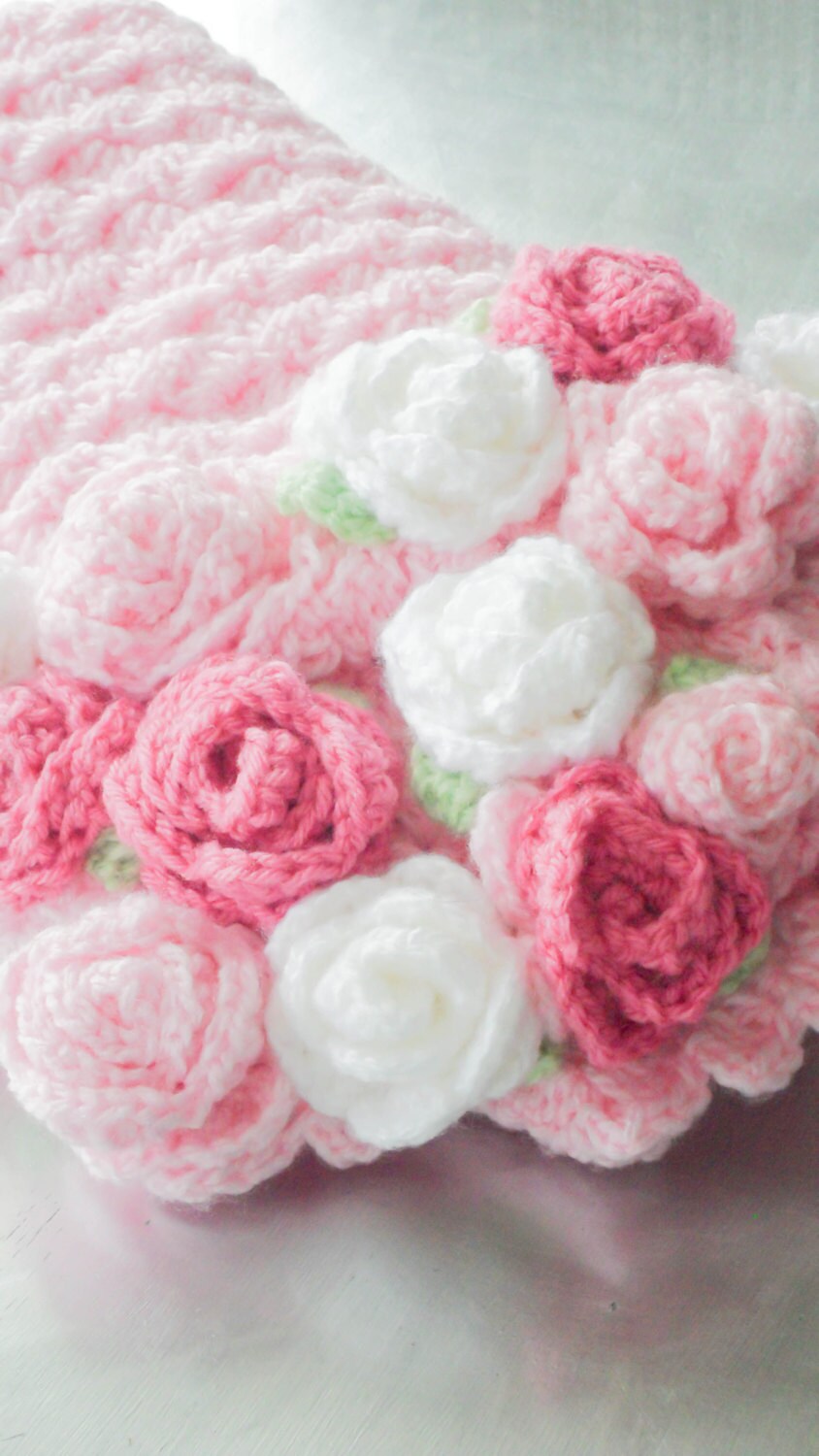 Baby Blanket Crochet Roses Blanket Pink Baby Blanket Spring