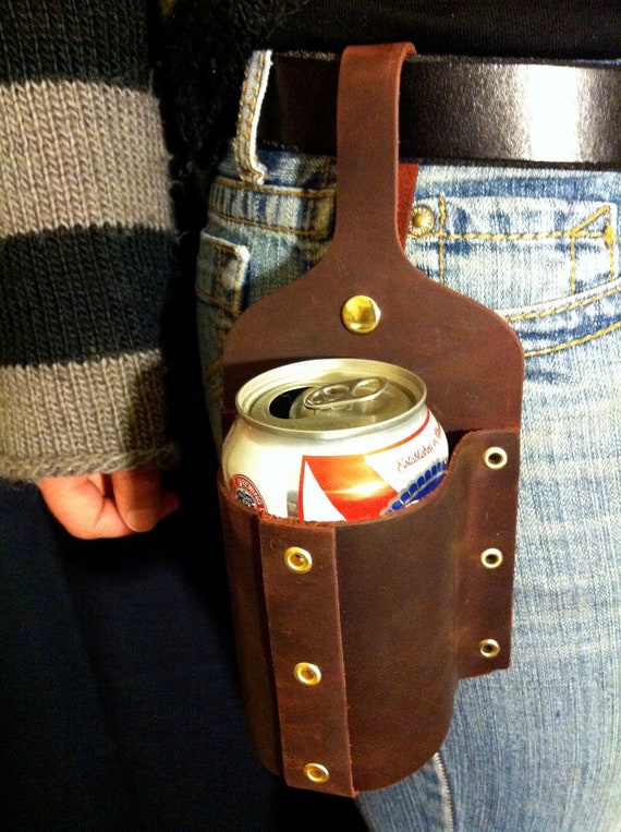 Beer Holster Leather Holder Brown Hand Made 8530