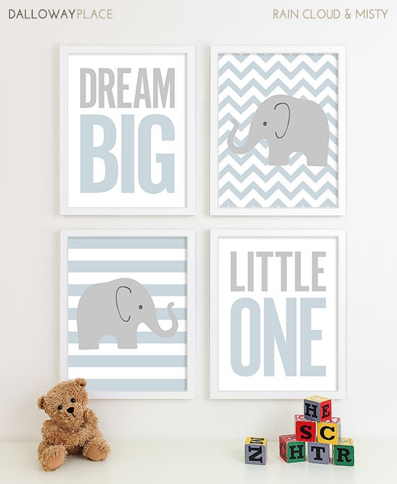 Baby Boy Nursery Art Chevron Elephant Nursery Decor Kids Wall