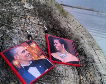 The Obamas "POTUS, FLOTUS" Image Earrings - Choose Any Color Base