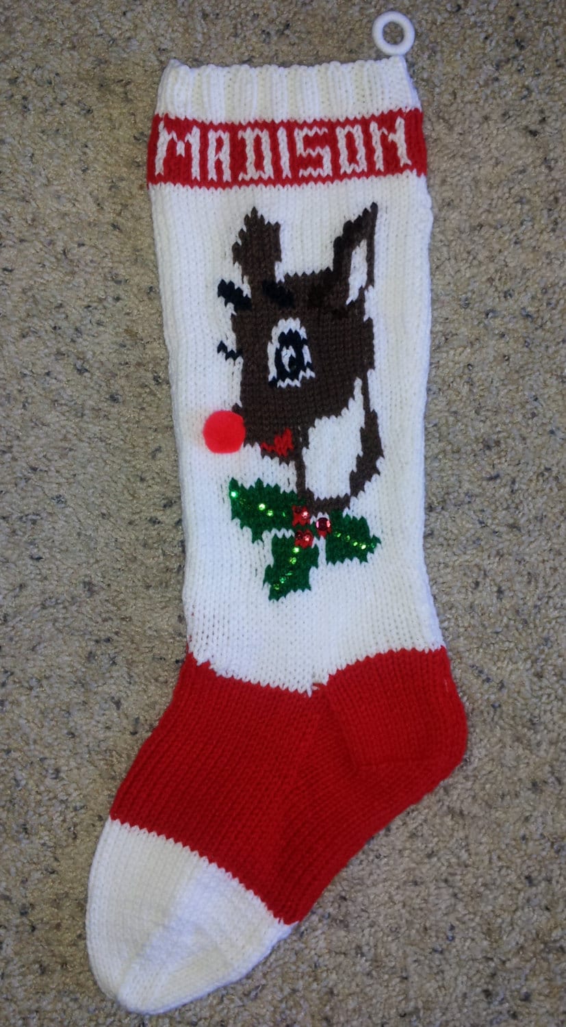 Hand Knitted Christmas Stocking Reindeer