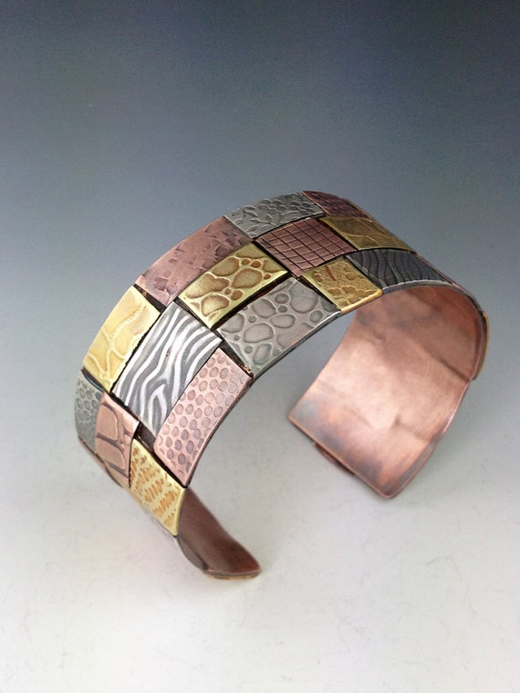 SALE Wide Mixed Metal Patchwork Cuff by MicheleGradyDesigns
