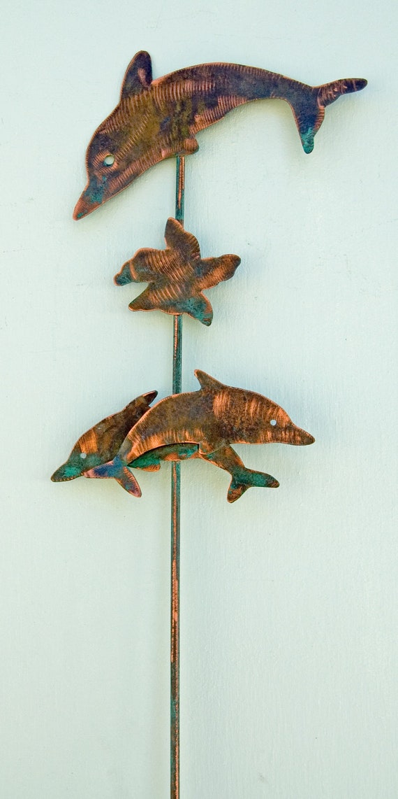 DOLPHIN Garden PLANT STAKE Handmade Ocean Art Lawn Ornament
