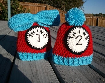 Thing 1 and Thing 2 Crochet Hat Set of 2 (Sizes Newborn-12 months)