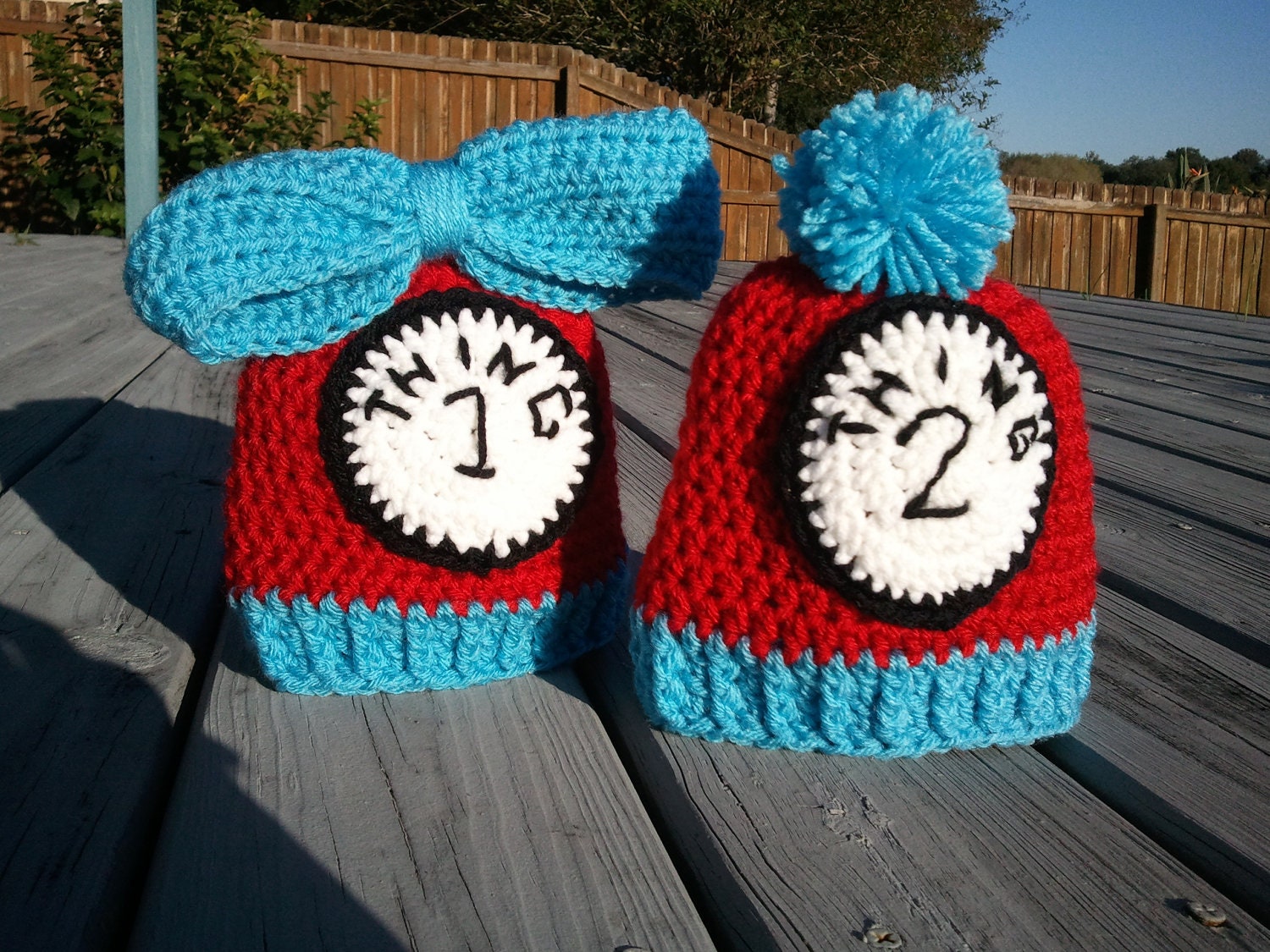 Thing 1 and Thing 2 Crochet Hat Set of 2 Sizes Newborn-12