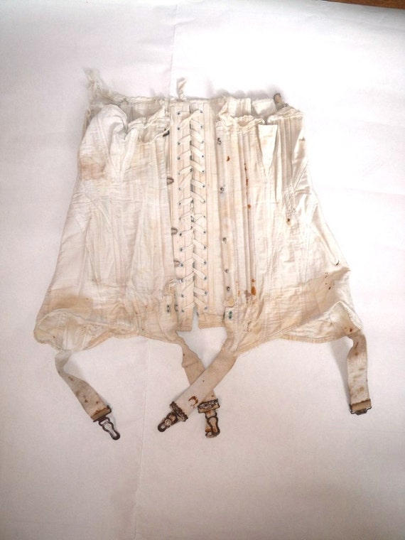 Antique 1800s Lace Up Corset with Rusty Metal Stays