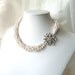 Vintage Inspired Pearl Bridal Statement Necklace, Asymmetrical Pendant, Multi Strand, Spiral Woven Necklace, Bridal Wedding Jewelry